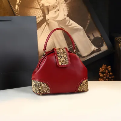 Retro Carved Leather Dumpling Bag